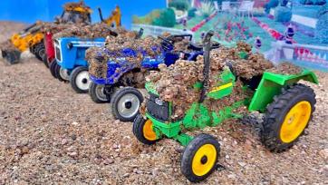Muddy Tractor Adventure in the Sandbox - Colorful Toy Tractors at Work